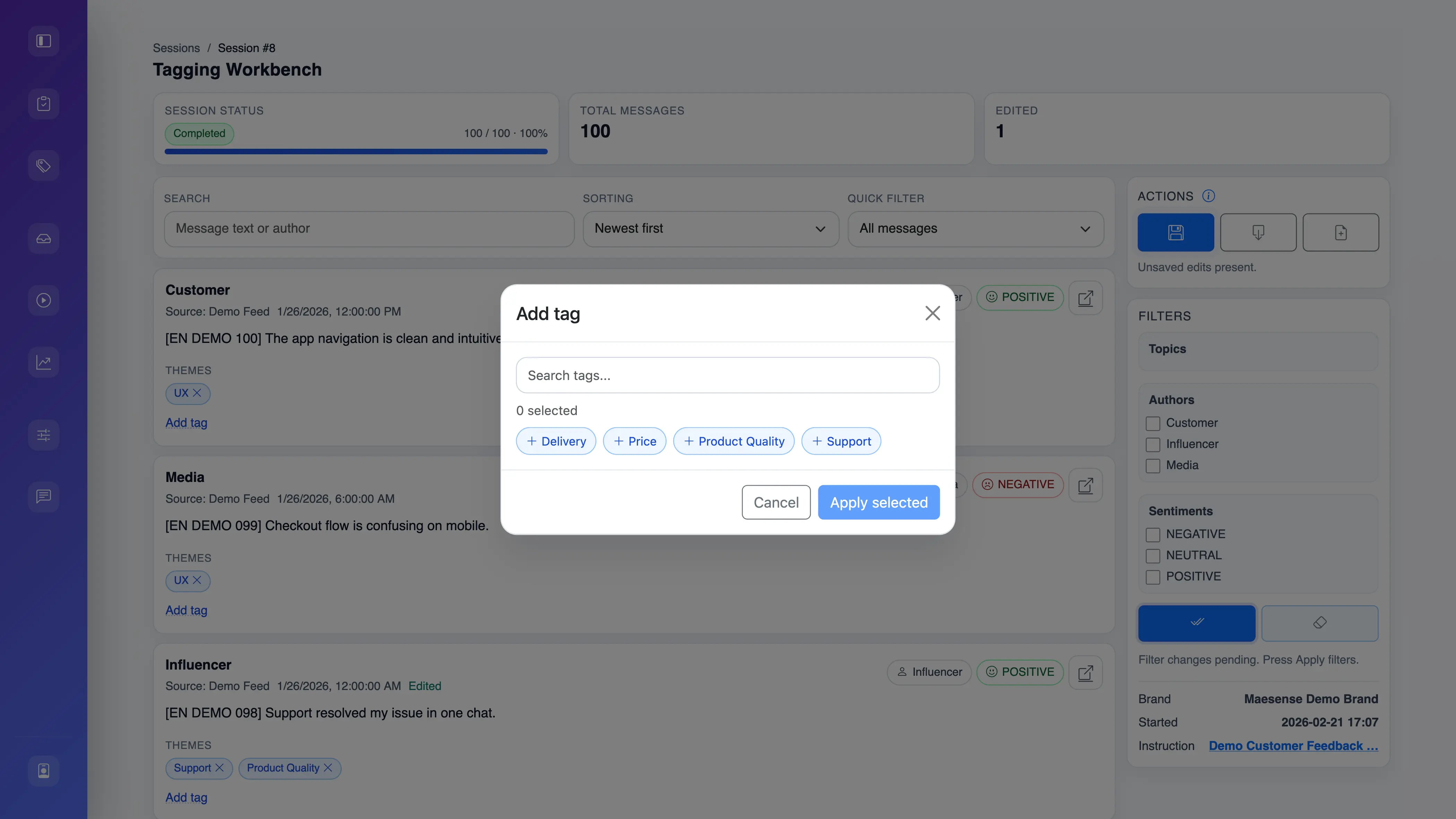 Tagging platform workspace screenshot